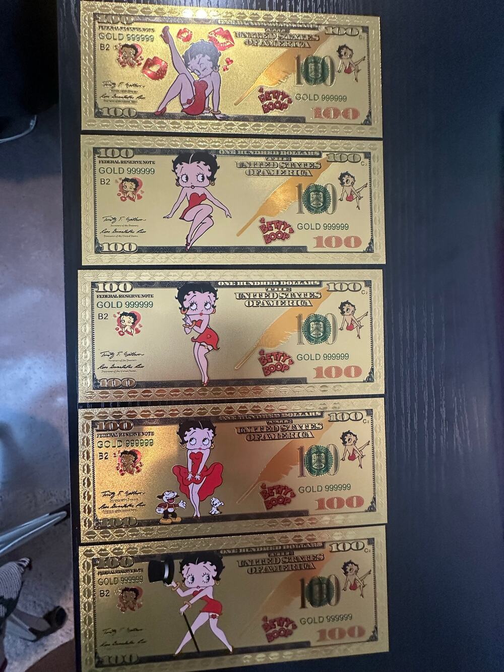 Betty Boop 5 Piece Gold Foil Novelty Note Set Cartoon Collectibles